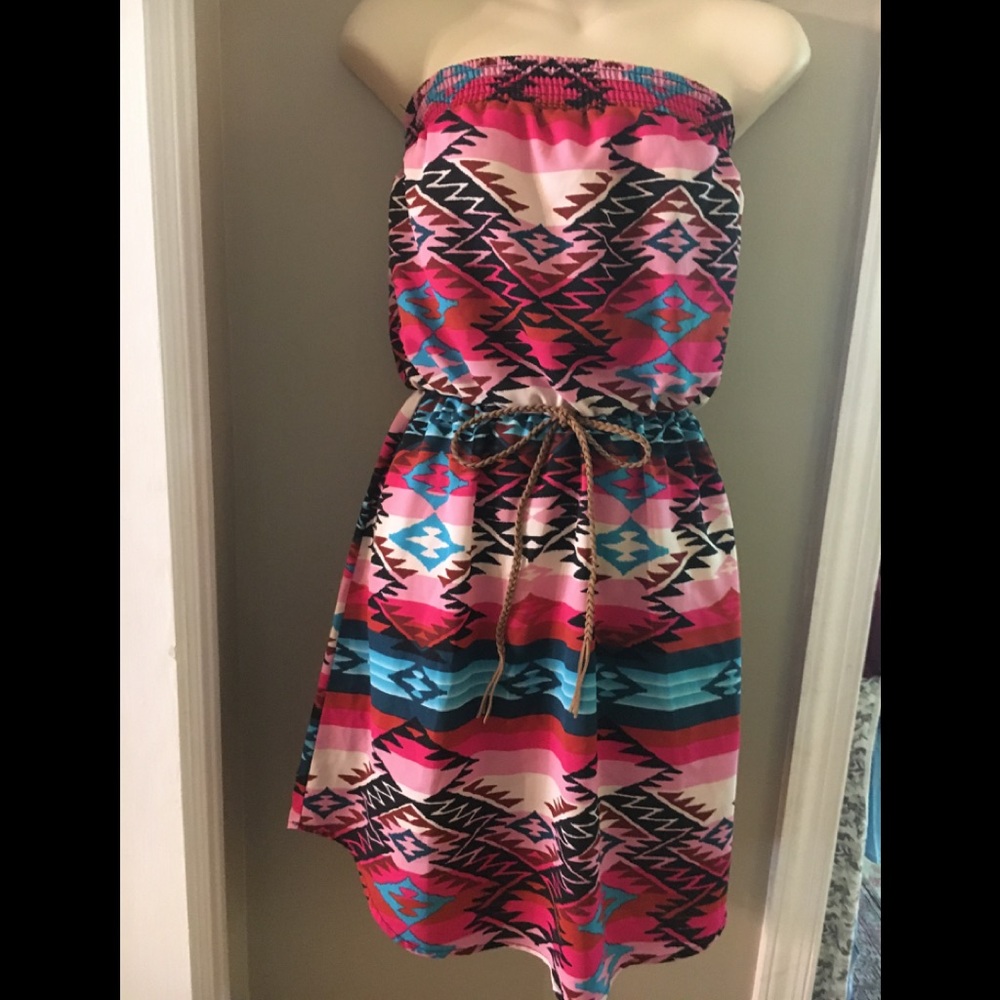 Vibrant Aztec Strapless Sundress